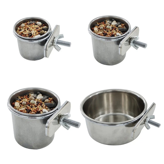 Stainless Steel Hanging Cage Bowl for Pet Birds - Anti-Turnover Feeding and Drinking Dish for Parakeets, Lovebirds, and Finches