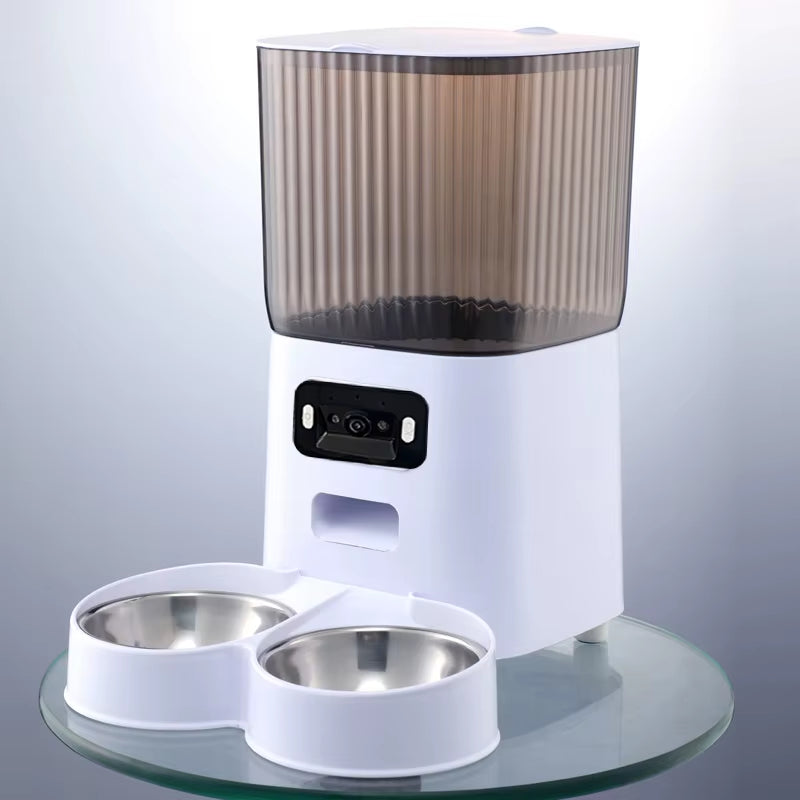 5L Automatic Pet Feeder with Camera - Smart Dog and Cat Food Dispenser, WiFi Enabled, Stainless Steel Bowl (No 5V 2A Plug)