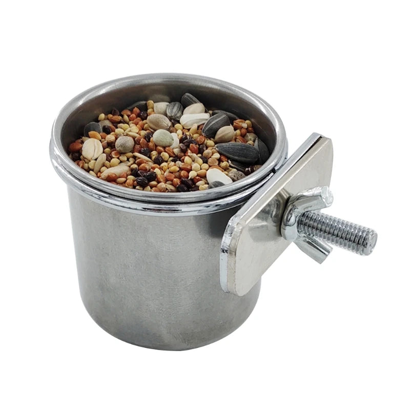 Stainless Steel Hanging Cage Bowl for Pet Birds - Anti-Turnover Feeding and Drinking Dish for Parakeets, Lovebirds, and Finches
