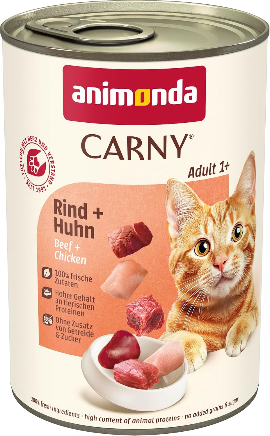 Animonda Carny Adult Katzen Nassfutter Rind + Huhn (6 X 400G) | Hochwertiges Katzen Nassfutter Mit 100 % Frischen, Fleischlichen Zutaten, Katzenfutter Ohne Getreide Und Zucker