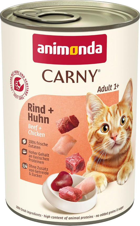 Animonda Carny Adult Katzen Nassfutter Rind + Huhn (6 X 400G) | Hochwertiges Katzen Nassfutter Mit 100 % Frischen, Fleischlichen Zutaten, Katzenfutter Ohne Getreide Und Zucker