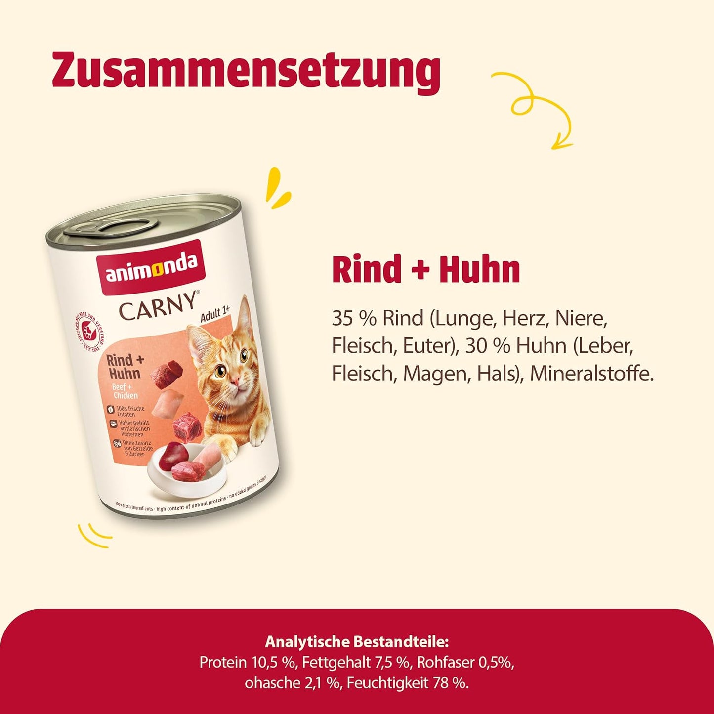 Animonda Carny Adult Katzen Nassfutter Rind + Huhn (6 X 400G) | Hochwertiges Katzen Nassfutter Mit 100 % Frischen, Fleischlichen Zutaten, Katzenfutter Ohne Getreide Und Zucker