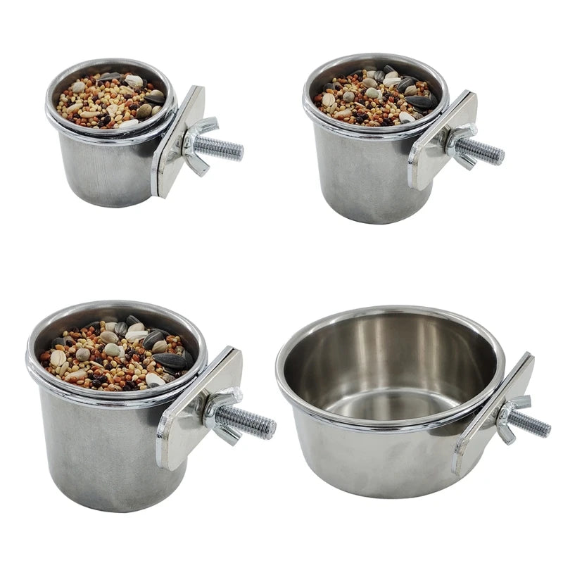 Stainless Steel Hanging Cage Bowl for Pet Birds - Anti-Turnover Feeding and Drinking Dish for Parakeets, Lovebirds, and Finches