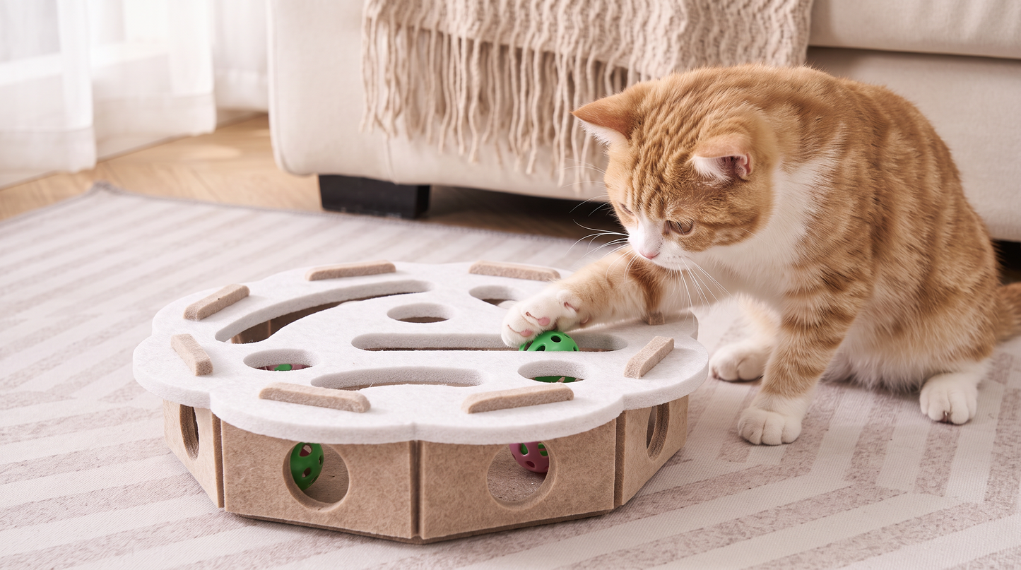 Katzen Spielzeug aus Holz – Interaktives Denkspiel & Futterspiel für Katzen